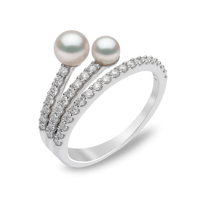 YOKO London Sleek 18ct White Gold, Pearl & Diamond Set Three Row Ring
