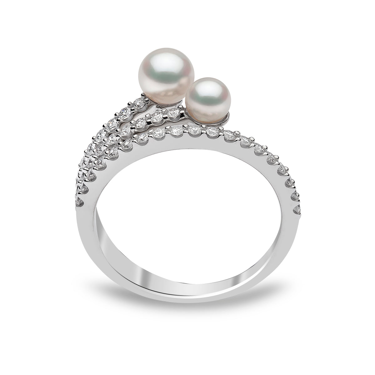 YOKO London Sleek 18ct White Gold, Pearl & Diamond Set Three Row Ring