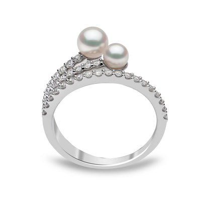 YOKO London Sleek 18ct White Gold, Pearl & Diamond Set Three Row Ring