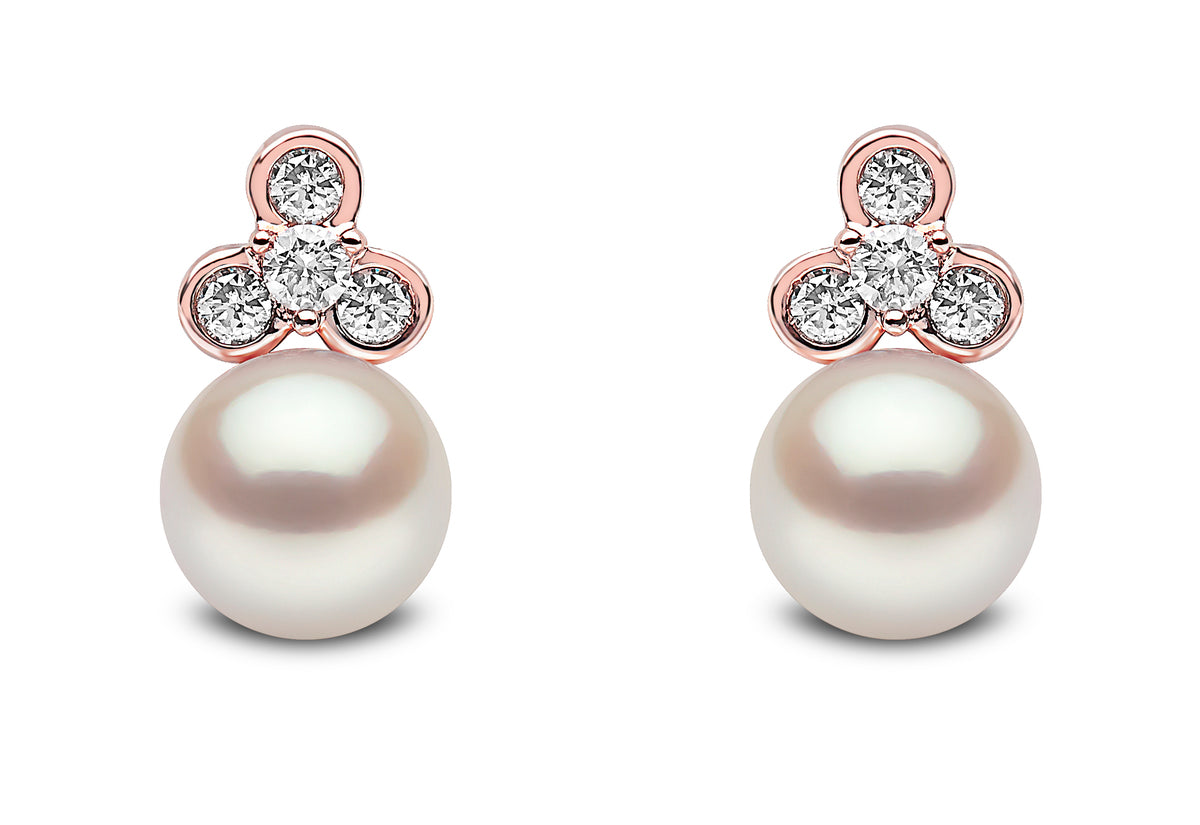 YOKO London Trend 18ct Rose Gold, Pearl & Diamond Set Stud Earrings