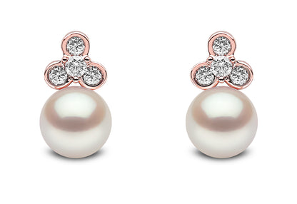YOKO London Trend 18ct Rose Gold, Pearl & Diamond Set Stud Earrings