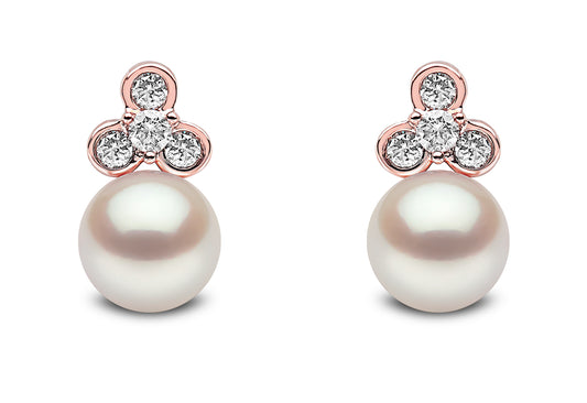 YOKO London Trend 18ct Rose Gold, Pearl & Diamond Set Stud Earrings