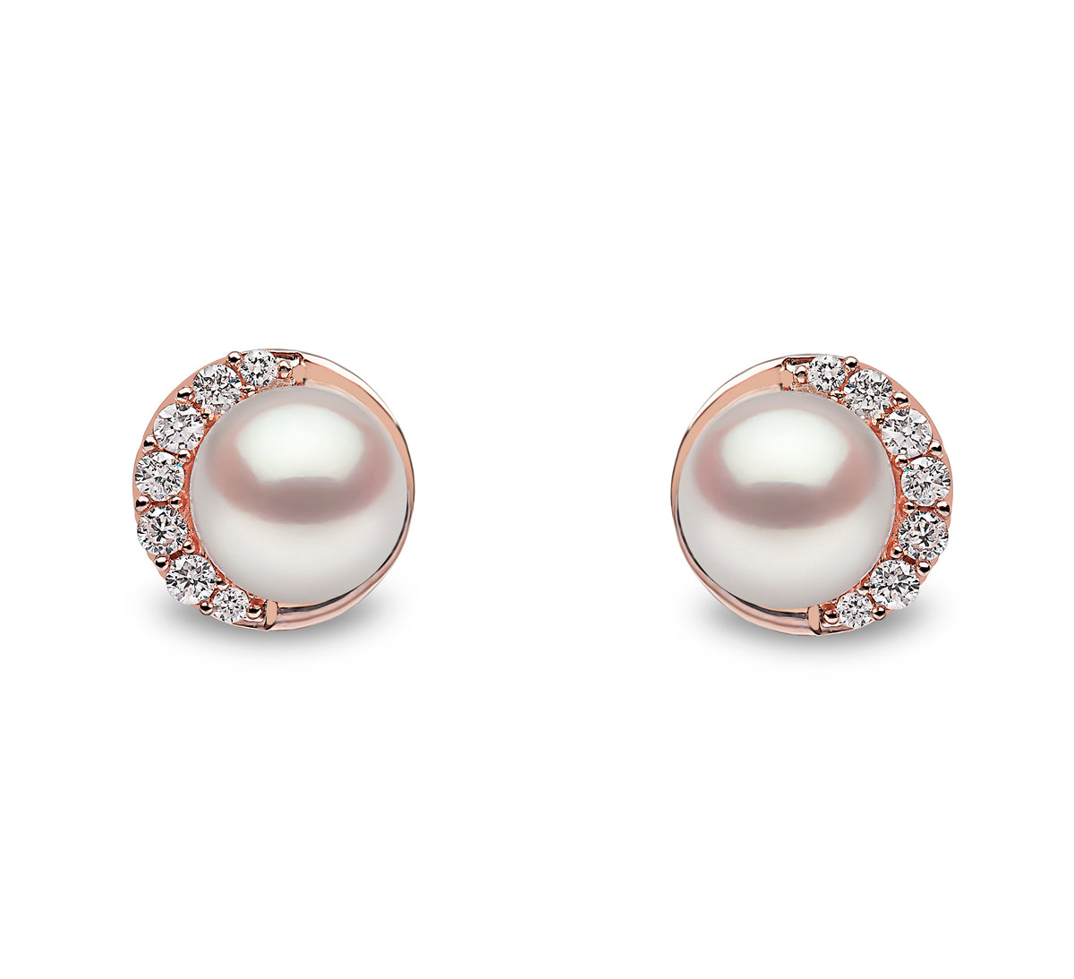 YOKO London Trend 18ct Rose Gold, Pearl & Diamond Set Stud Earrings