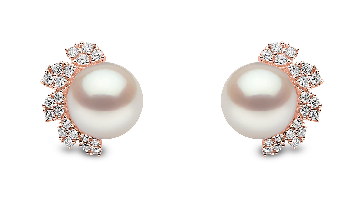 YOKO London Trend 18ct Rose Gold, Pearl & Diamond Set Stud Earrings
