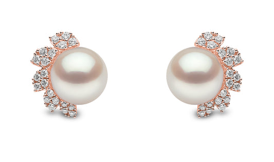 YOKO London Trend 18ct Rose Gold, Pearl & Diamond Set Stud Earrings