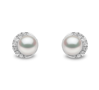 YOKO London Trend 18ct White Gold, Pearl & Diamond Set Stud Earrings