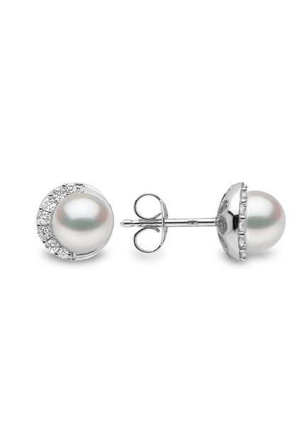 YOKO London Trend 18ct White Gold, Pearl & Diamond Set Stud Earrings