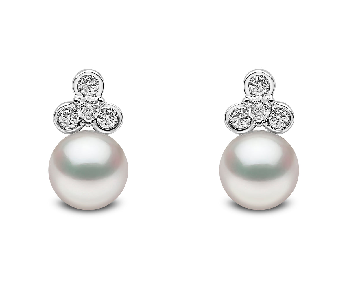 YOKO London Trend 18ct White Gold, Pearl & Diamond Set Stud Earrings