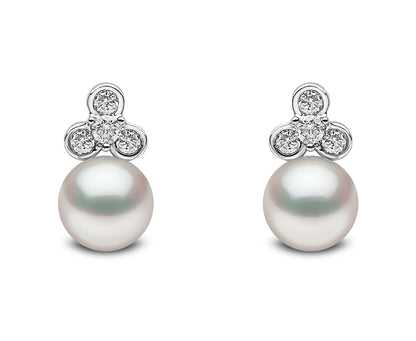 YOKO London Trend 18ct White Gold, Pearl & Diamond Set Stud Earrings