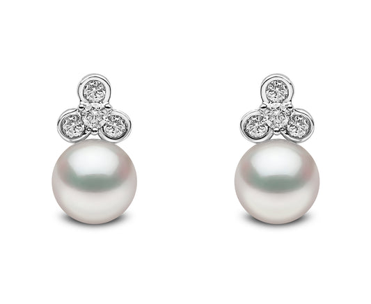 YOKO London Trend 18ct White Gold, Pearl & Diamond Set Stud Earrings