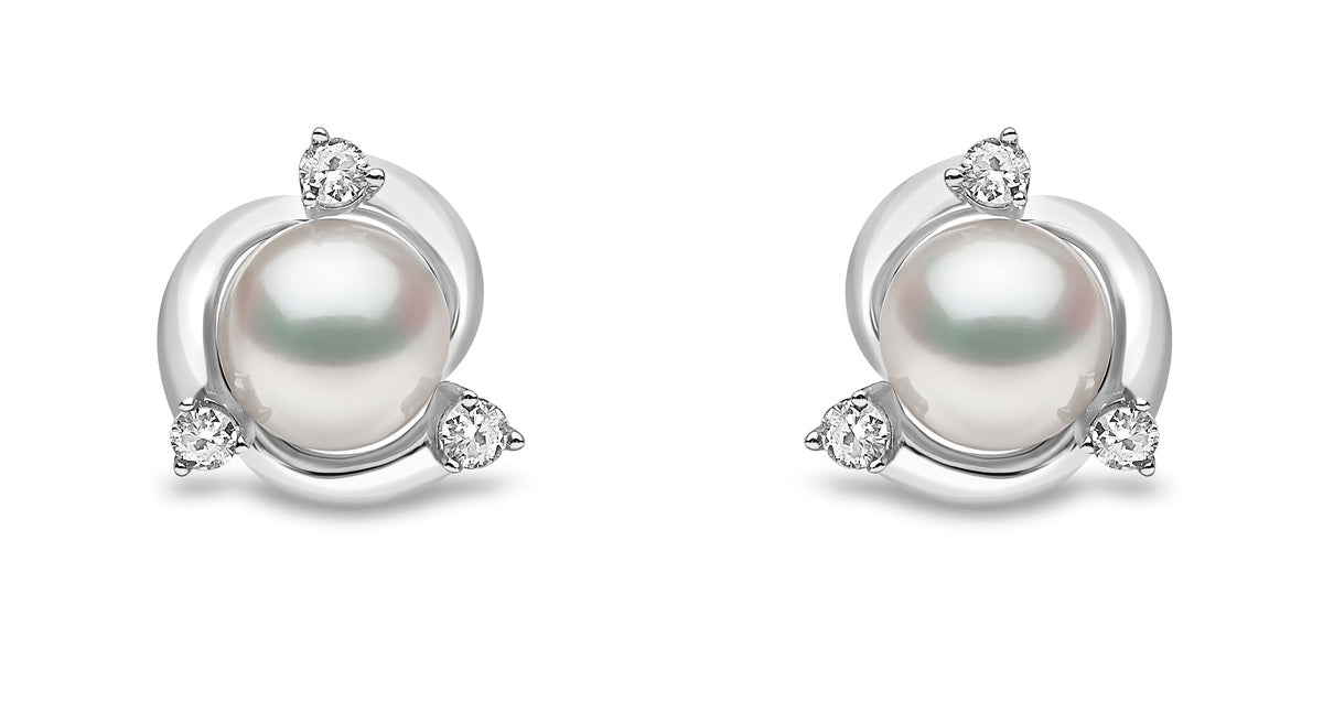 YOKO London Trend 18ct White Gold, Pearl & Diamond Set Stud Earrings