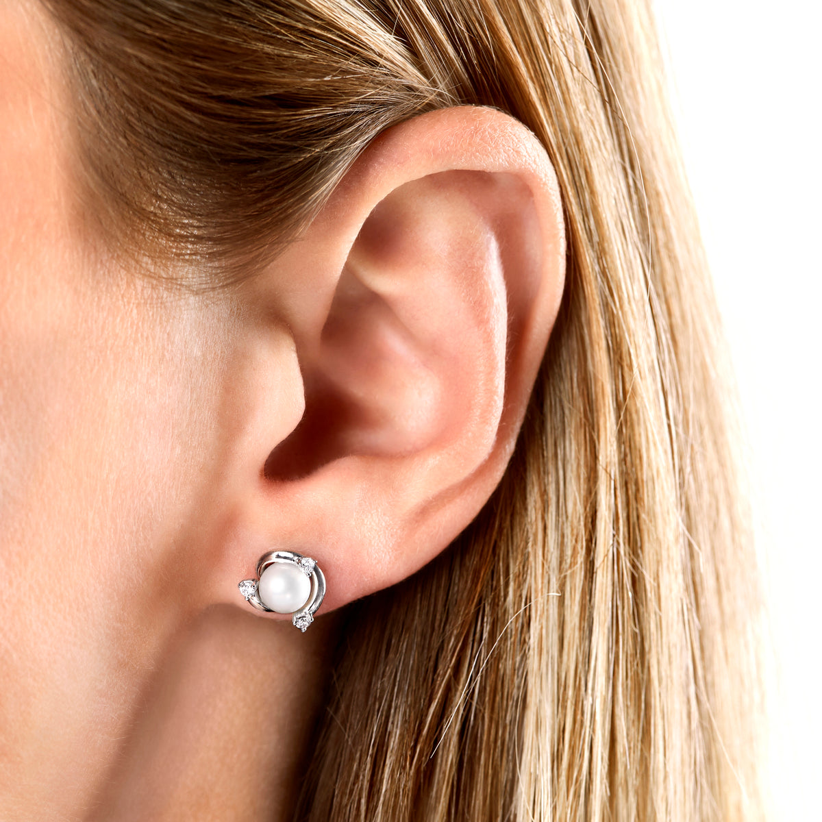 YOKO London Trend 18ct White Gold, Pearl & Diamond Set Stud Earrings
