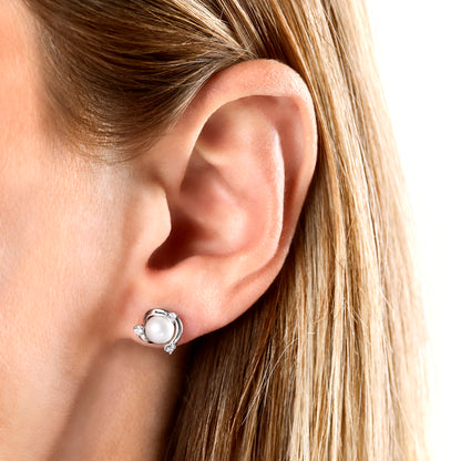 YOKO London Trend 18ct White Gold, Pearl & Diamond Set Stud Earrings
