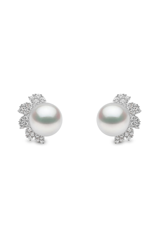 YOKO London Trend 18ct White Gold, Pearl & Diamond Set Stud Earrings