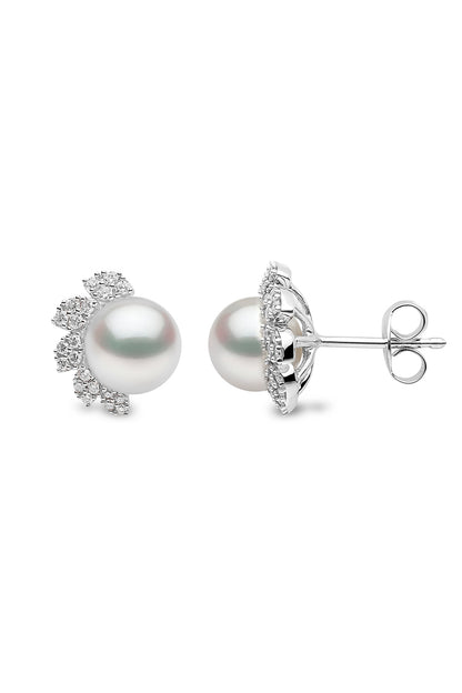 YOKO London Trend 18ct White Gold, Pearl & Diamond Set Stud Earrings