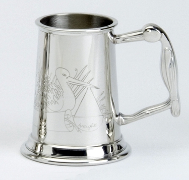 Child's Pewter Christening Stork & Clock Mug/Cup/Can