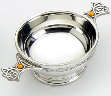 Traditional Pewter Celtic Design Quaich - Resin Set Handles (3" bowl)