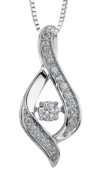 9ct Canadian White Gold Pulse Diamond Set Ribbon Style Pendant Necklace P3070W/25C-10