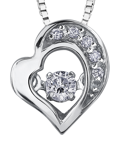 9ct Canadian White Gold Pulse Diamond Set Heart Pendant Necklace P3154W/07C-10