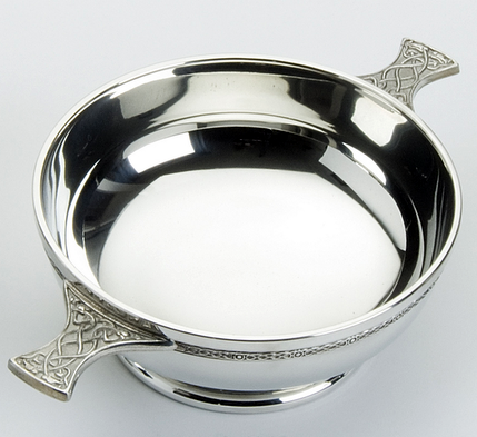 Traditional Pewter Celtic Design Quaich (6" bowl)