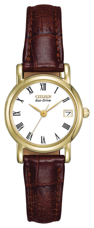 Citizen Eco-Drive White Dial Gold Plated Womens Watch EW1272-01B