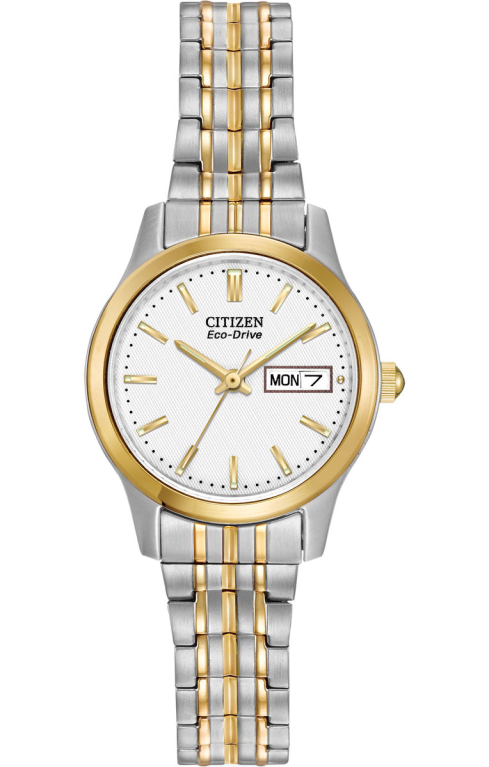 Citizen Eco-Drive White Dial TwoTone Expanding Bracelet Womens Watch EW3154-90A