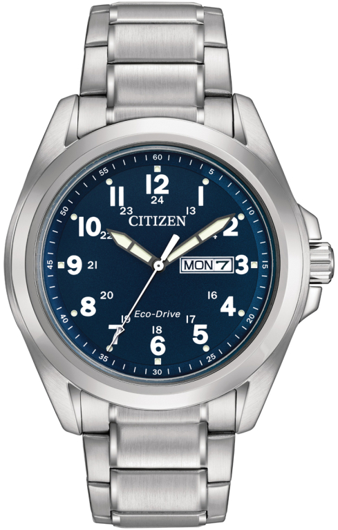 Citizen Eco-Drive Blue Dial Stainless Steel Day-Date Mens Watch AW0050-58L