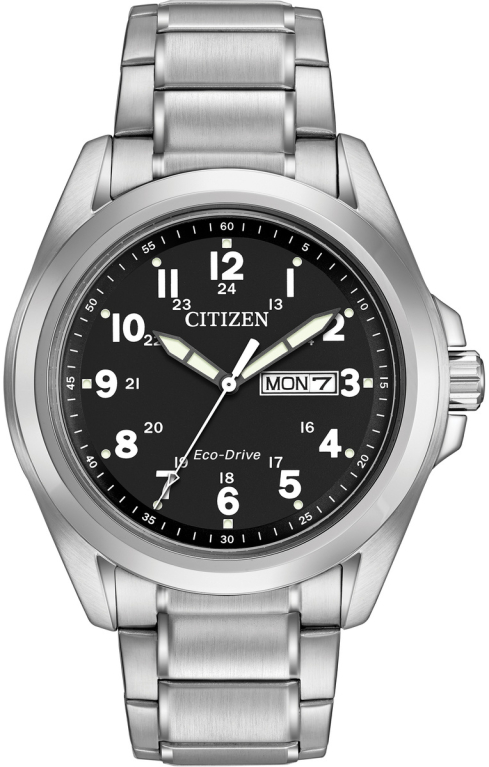 Citizen Eco-Drive Black Dial Stainless Steel Mens Day-Date Watch AW0050-82E
