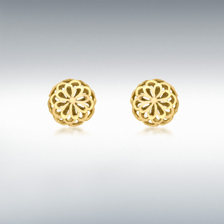 9ct Gold Diamond Cut Filigree Dome Stud Earrings