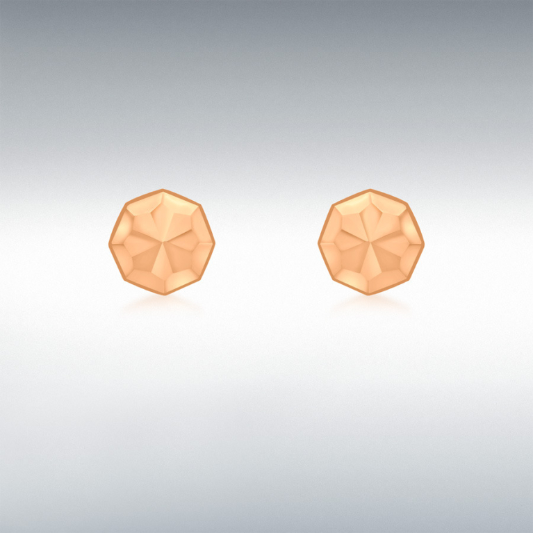 9ct Rose Gold Diamond Cut Octagonal Stud Earrings