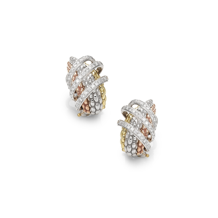 FOPE MiaLuce 18ct Yellow, White & Rose Gold Diamond Set Stud Earrings OR651PAVE