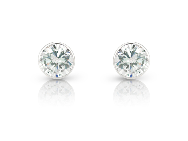 9ct White Gold Rubover Set 6mm Cubic Zirconia Stud Earrings