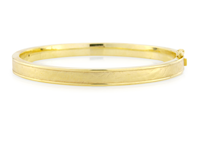 9ct Gold Oval Hinged Textured & Polished Bangle
