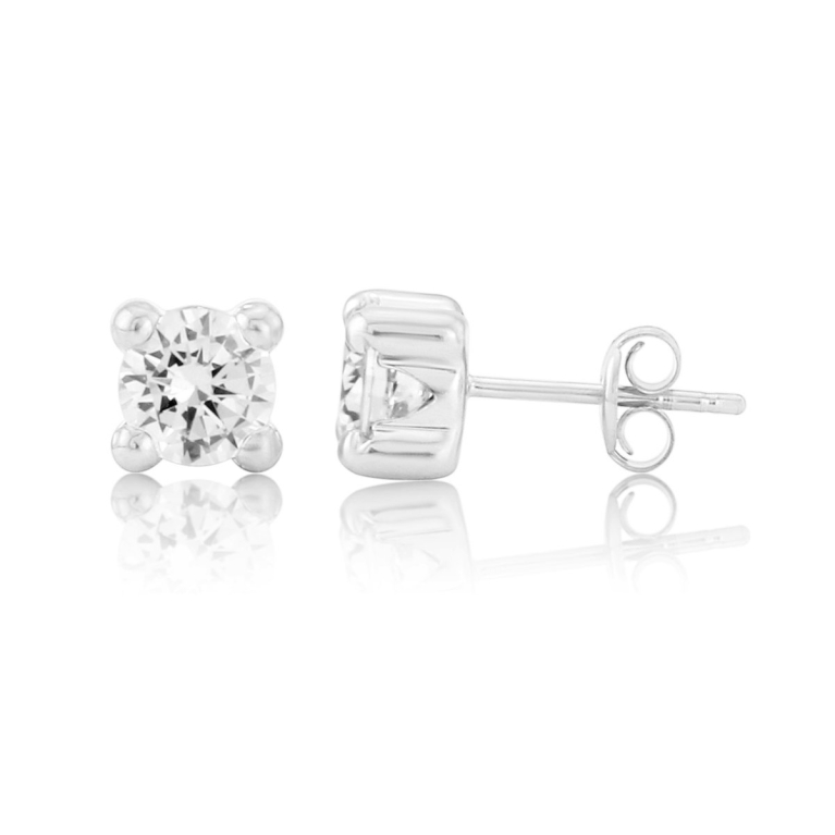 9ct White Gold 4 Claw Set Cubic Zirconia Stud Earrings