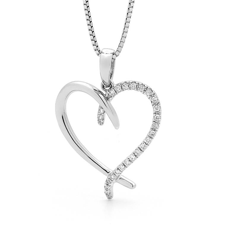 9ct White Gold Diamond Set Heart Pendant Necklace