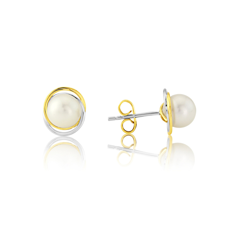9ct Yellow & White Gold Pearl Set Stud Earrings