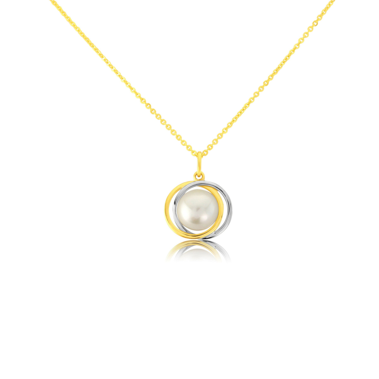 9ct Yellow & White Gold Pearl Swirl Pendant Necklace