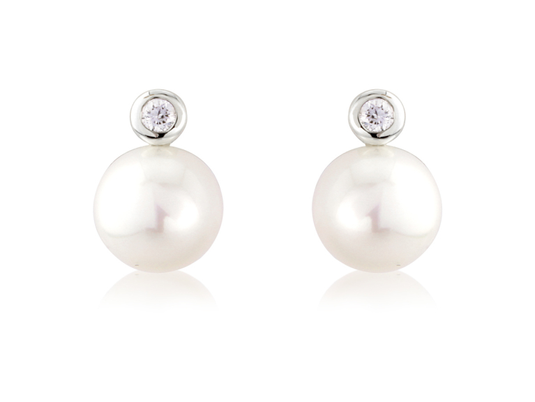 9ct White Gold Pearl & Diamond Set "Snowman" Stud Earrings