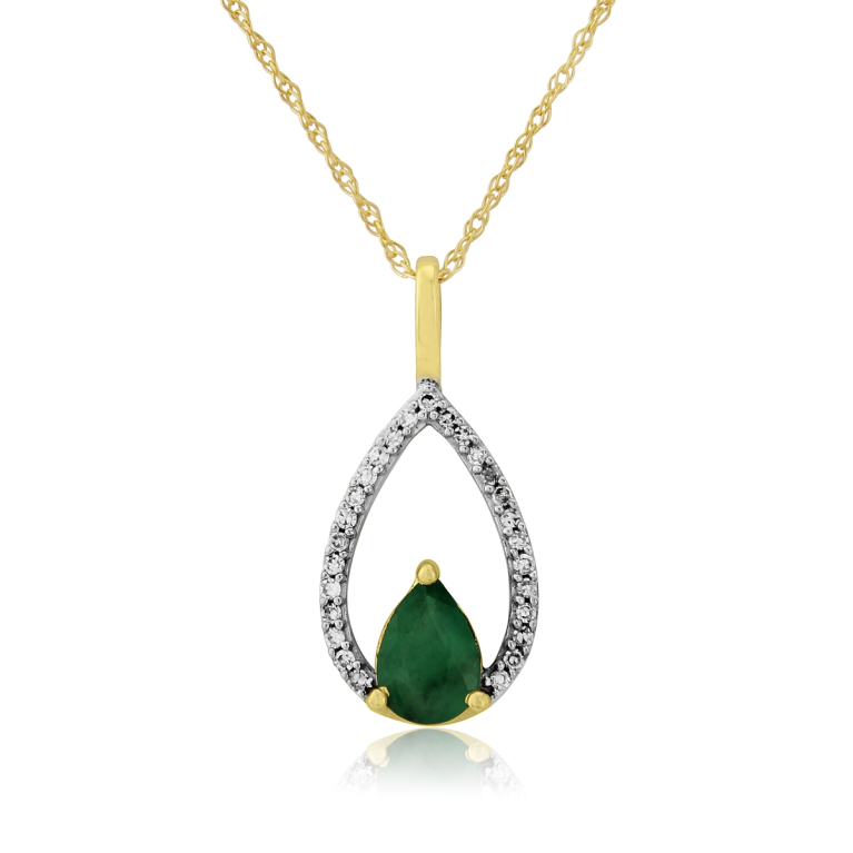 9ct Gold Emerald & Diamond Set Pendant Necklace