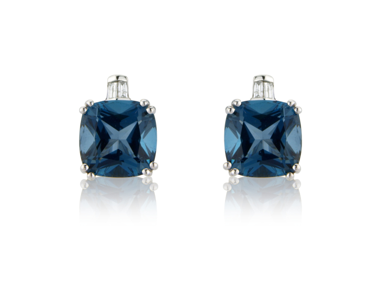9ct White Gold Blue Topaz & Diamond Set Stud Earrings