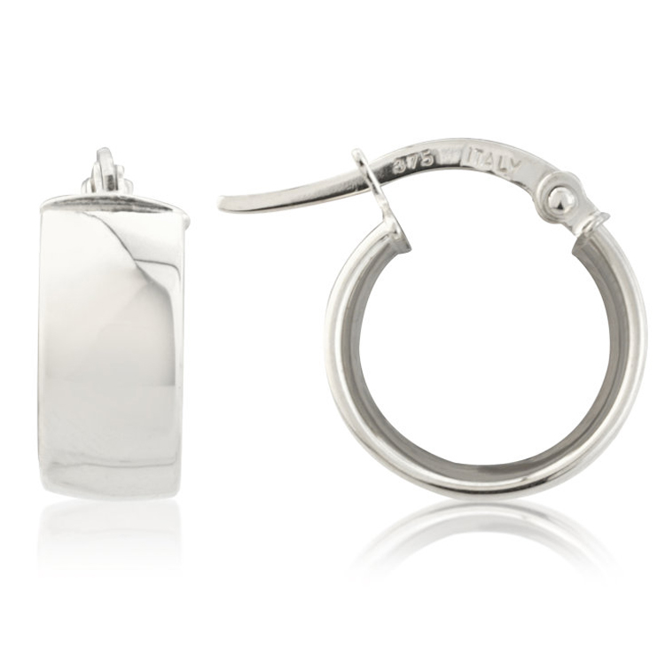 9ct White Gold Small Broad Hoop Earrings