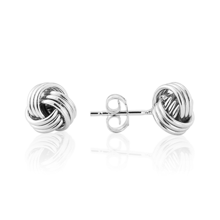 9ct White Gold Ribbed Knot Stud Earrings