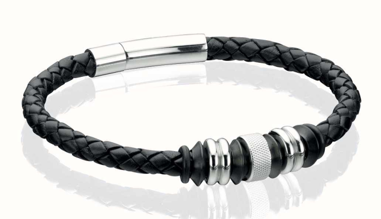 Fred Bennett The Maverick Stainless Steel & Black Leather Bracelet B3898