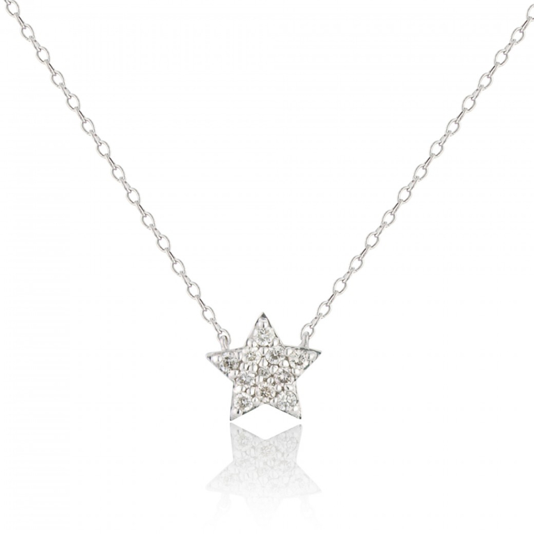 9ct White Gold Diamond Set Star Pendant Necklace