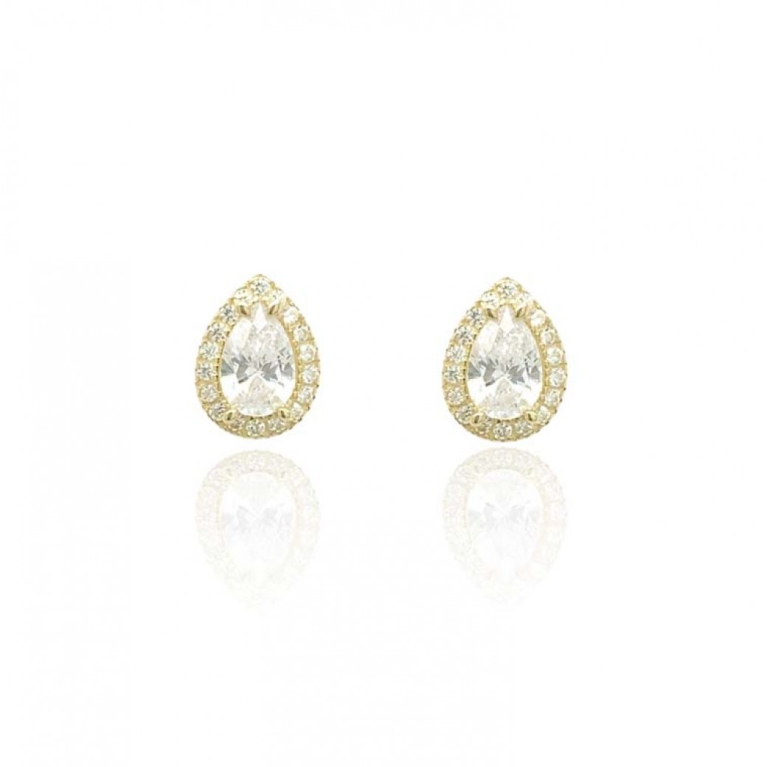 9ct Gold Pear-Shaped Cubic Zirconia Cluster Stud Earrings