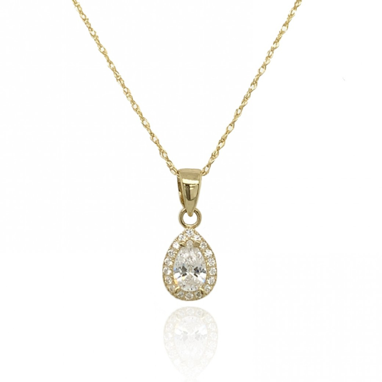9ct Gold Pear-Shaped Cubic Zirconia Cluster Pendant Necklace