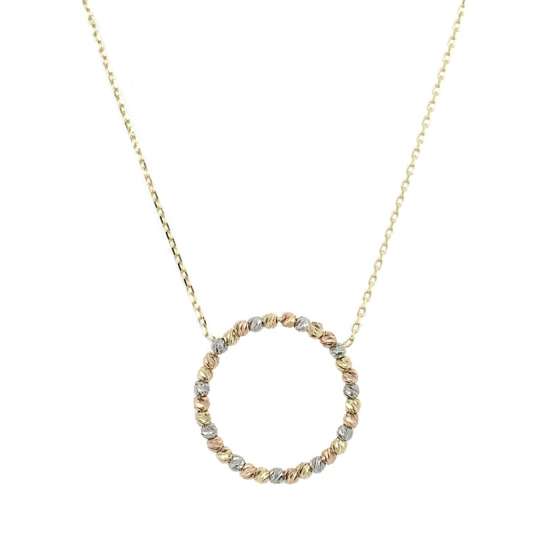 9ct 3 Colour Yellow, White & Rose Gold Circle Pendant Necklace