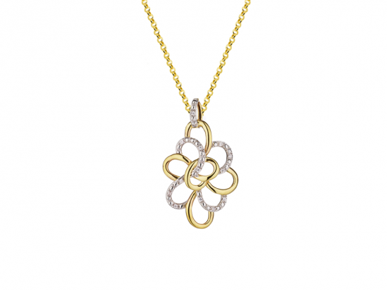 9ct Yellow & White Gold Two Tone Diamond Set Openwork Pendant Necklace