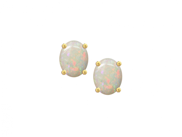 9ct Gold Oval Opal Claw Set Stud Earrings