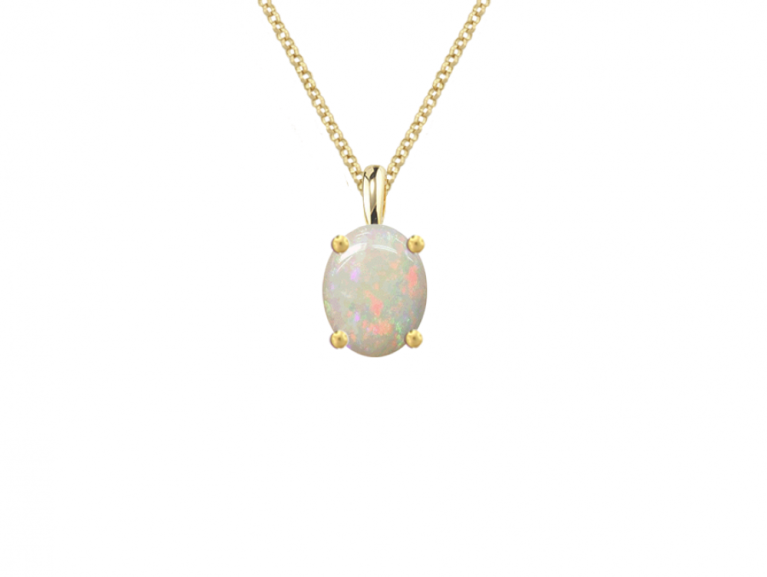 9ct Gold Oval Opal Claw Set Pendant Necklace